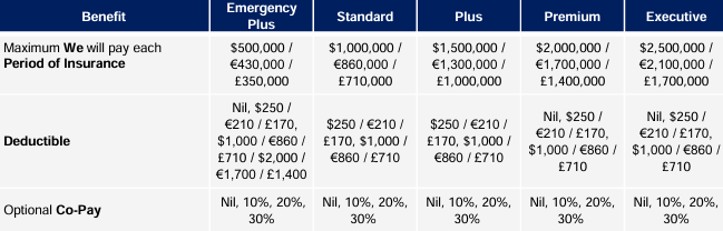 HCI Table of Benefits